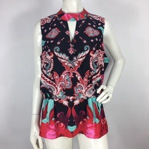 7th Avenue Cutout Printed Peplum Blouse